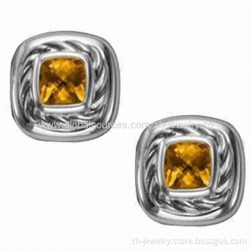 Stainless Steel Hoop Earrings, Made of Sterling Silver, Inlay Gemstone